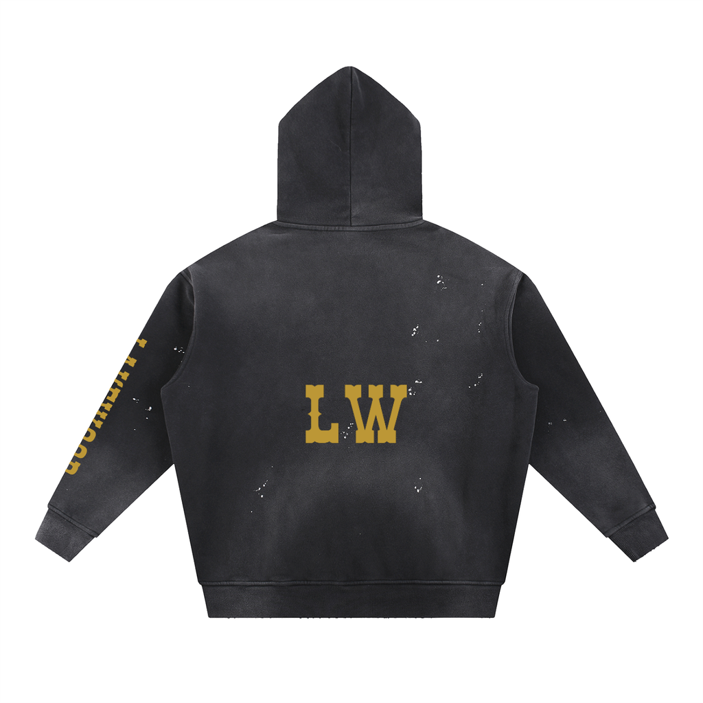 Wild Cougar Vintage Washed Frayed Fleece Hoodie