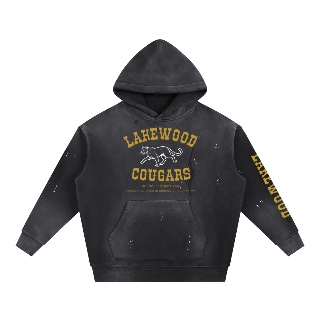Wild Cougar Vintage Washed Frayed Fleece Hoodie