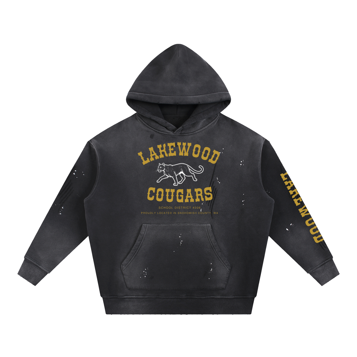 Wild Cougar Vintage Washed Frayed Fleece Hoodie